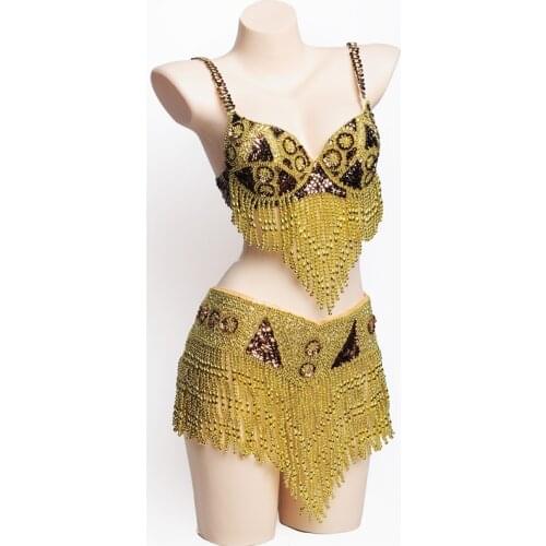 Hot Sale Women belly dance costume dance set belly dancing clothes Sexy Night dance Carnival tassel Tops beaded BRA Belt WY7132