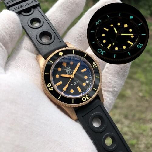 STEELDIVE mens automatic watches men dive watch bronze sport wristwatch 300m waterproof C3 luminous clock sapphire ceramic bezel