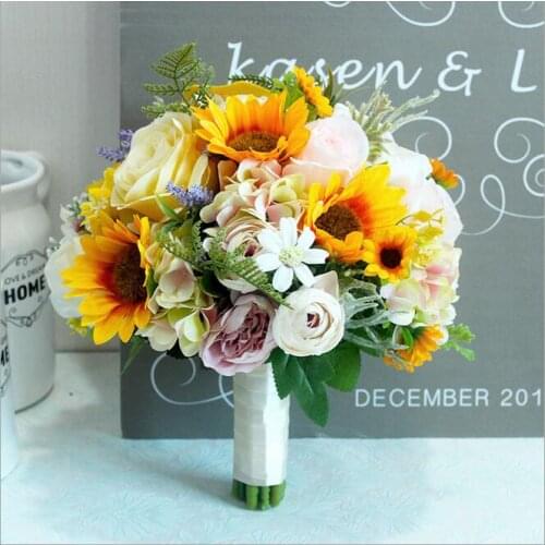 New Handmade Original bridal bouquet flower wedding simulation flower sunflower rose holding flower studio photography props