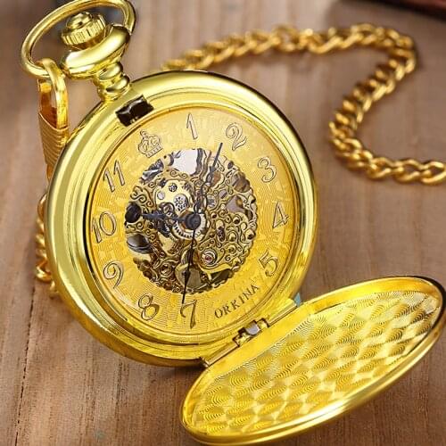 New Arrival Mechanical Hand Wind Skeleton Dial Pocket Watches Men Gold Chain Pendant Fob Watches Necklace Watches for Men Women