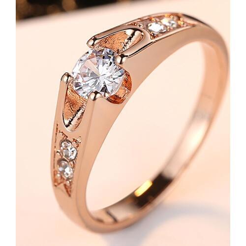 Rose Gold Color Engagement Ring Cubic Zirconia Decoration Ring Girlfriend Valentines Day Exclusive Memorial Beautiful Gift