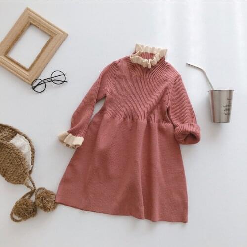 2020 Autumn Winter New Baby Girls Knitting Dress Korean Style Children Patchwork Dresses Fashion Toddler Casual Dress, #9210