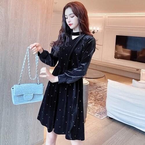 Autumn Fashion Nursing Dress Pregnant Women Winter Dot Golden velvet High Waist Slim Maternity Breastfeeding Dress Cute New 2021