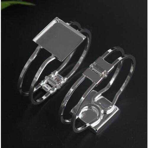 Fit 25mm Cabochons Vintage Copper Square Blank Setting Bezel Base Cabochon Bracelet Base For DIY Bangle 10pcs/lot K05327