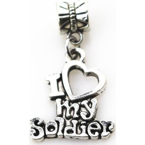 20pcs/lot I love my solider charm hanging bead charm big hole pendant beads charm fit pando bracelet diy jewelry dangle charms
