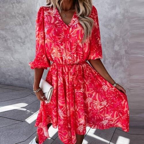Casual Floral Print Long Dress Robe Women Flower Elegant Fashion Chic Autumn Dress Winter A-line Midi Dresss Loose 2021