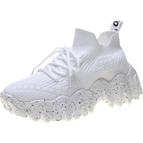 RASMEUP Breathable Womens Platform Sneakers 2020 Fashion Women Chunky Shoes Ladies Trainers Casual Female Footwear BLACK WHITE