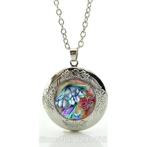 Blue Artistic Jellyfish Watercolor Art Print Pendant Necklace or Keyring Glass Jewelry Charm Fish Ocean Sea Natuical lo N603