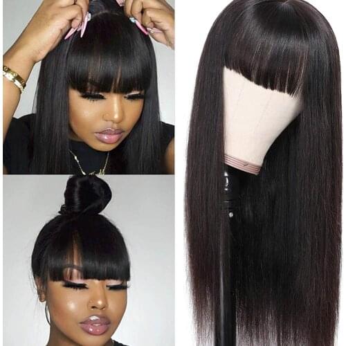 Synthetic Wig with Bangs Long Silky Straight Hair Wig for Black Women Natural Looking Heat Resistant Fiber Hair