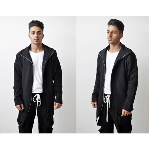 Steampunk Dark Fitting Half Collar Double White Stitching Zip-up Jacket / Long Sleeve Hoodie // Gothic Avant Garde Assasian CREE