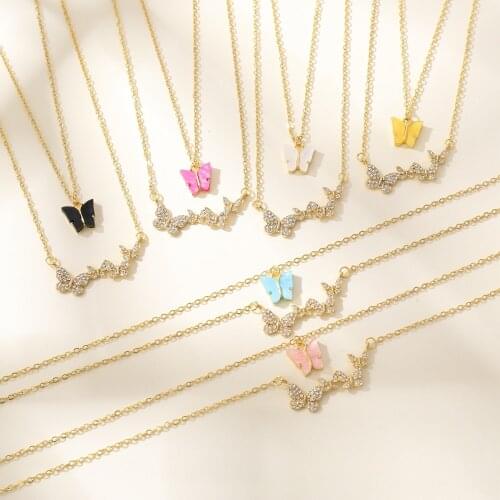 VG 6YM New Fashion Colorful Resin Butterfly Pendent Necklace Multi-layer Butterfly Necklace For Women Party Jewelry Wholesale