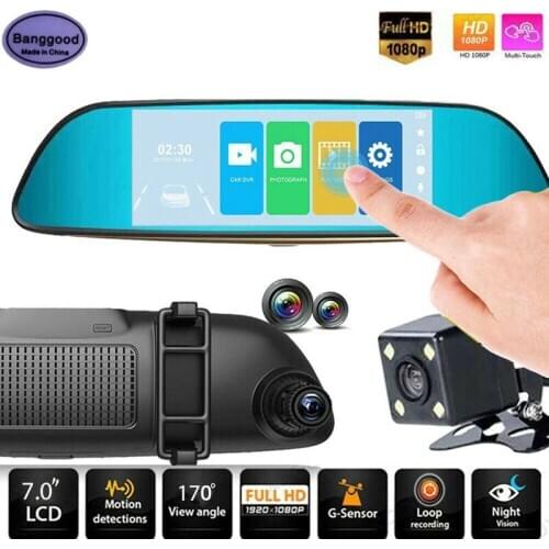 7 Inch Touch Screen Car DVR Video Recorder With Rear View Dual Lens Camera Mirror DVR Video Registrator Gravity Sensor Dash Cam