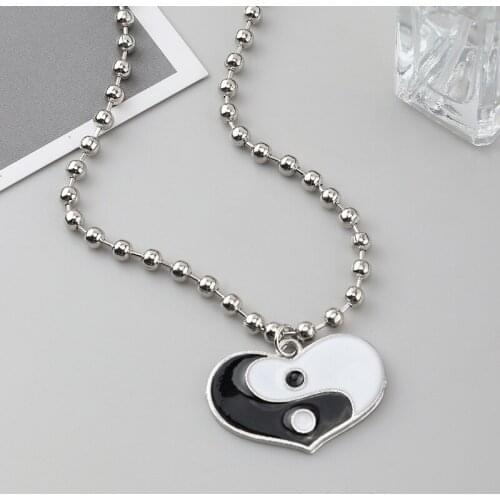 Y2K Jewelry Heart Tai Chi Gossip Yin Yang Necklace For Women Metal Punk Cool Hip Hop Necklace Charms 90s Jewelry Gifts Wholesale