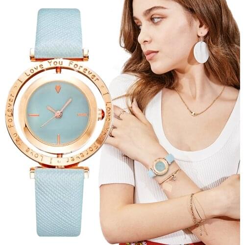 Simple Rotating Dial Women Watches Gold Pointer Fashion Ladies Quartz Leather Wristwatches 2020casual Woman Watch Orologio Donna