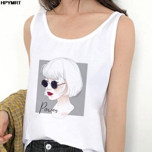 Women Tank Tops Cool Girl Printing Casual White Sleeveless Tees Tops Summer Harajuku Graphics Sexy Vest Female Clothing Dropship