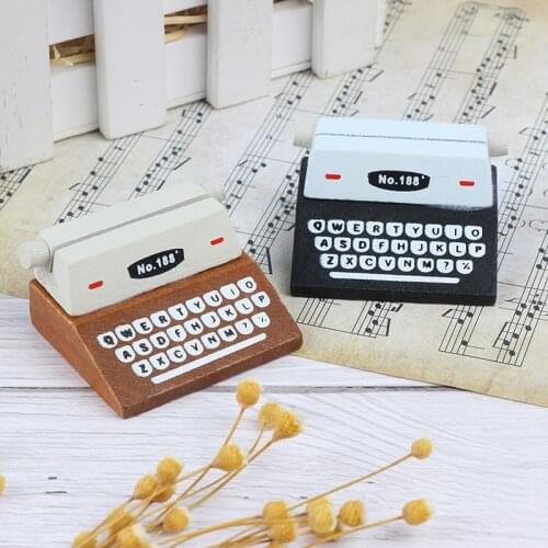 1 PC Creative Vintage Wooden Typewriter Card Picture Holder Memo Clip Scrapbook Photo Clamps Desktop Decoration Office Supplies