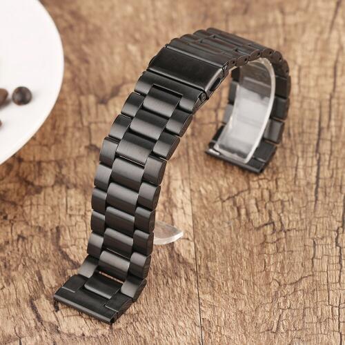 20/ 22 mm Black Fold Clasp Wrist Band Men Women Stylish Stainless Steel Bracelet Clasp Replacement Watch Band Adjustable Bangle