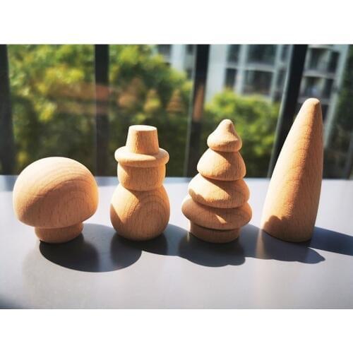 4pcs/set Handmade Painting Beech Wooden Peg Dolls Mushroom Christmas Trees Snowman/ Kids Wooden Doll Toy DIY Paint Craft Toy