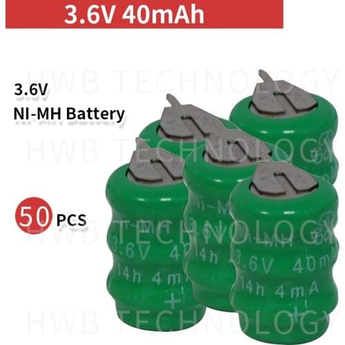 50 PCS/lot Original New KX 3.6V 40mAh Ni-MH Rechargeable Button Cell Battery Pack Ni-MH Batteries With Pins Free Shipping