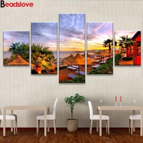 5 pcs Palm Trees Beach diamond painting full square round drill 5d diy mosaic diamond embroidery Resort Sunrise Seascape
