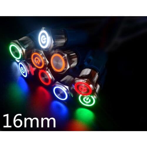 16mm red blue yellow green white Light Hot Car Auto Metal LED Power Push Button Switch Latching Type self-reset 5V 12V 24V 220V