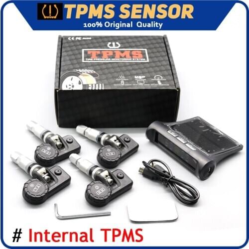 Car Smart Internal TPMS Tire Pressure Sensor Monitoring System Solar Power Digital TMPS LCD Display USB Auto Security Alarm