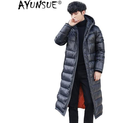 AYUNSUE Mens Winter Down Jacket Hooded Thick Long Coat 90% White Goose Down Jacket Korean Parka Doudoune Homme 1806 KJ3096
