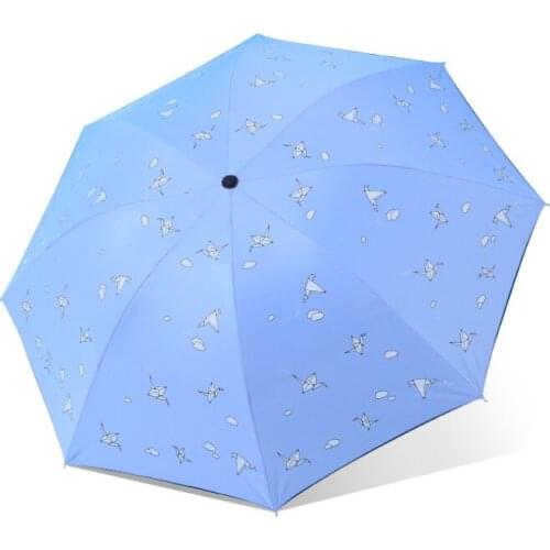 Ins Cute Sunny And Riany 3 Floding Blackcoating Paper Paper Cranes Umbrella
