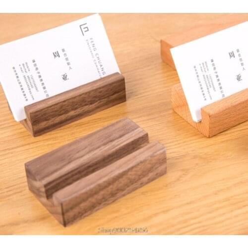 Black Walnut Beech Wood Business Card Holder Office Desk Wooden Photo Stand Name Memo Clips Organizer Storage O01 20 Dropship