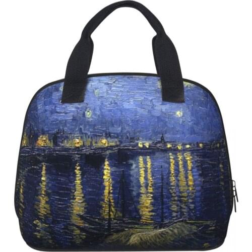 Childrens Lunch Bag Vincent Van Gogh Art Pattern Print Portable Container Food Insulated Cooler Picnic Thermal Bento Handbag