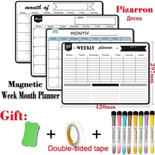 Monthly Plan Weekly Planner Magnetic White Board Calendar for Wall Home School Dry Erase Whiteboard Fridge Sticker A3 Size
