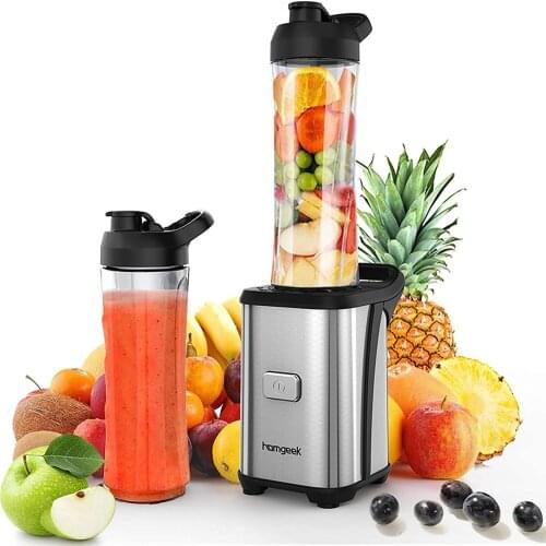 Homgeek Mini Fruit and Vegetable Single Serve Juice Extractor Personal Smoothie Blender With 2 BPA-Free Travel Sport Cup