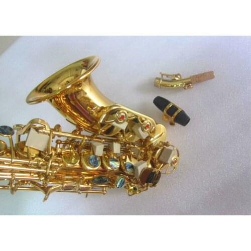 Curved Soprano Saxophone Gold Lacquer Curved Soprano Sax Mouthpiece Reeds Neck Musical Instrument Accessories Hard box