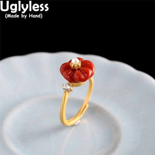 Uglyless Natural Agate Floral Rings for Women Freshwater Pearl Jewelry Real 925 Silver Gemstones Dress Rings Gold Fashion Bijoux