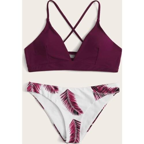 Sexy Bandeau Bikini Set Women Floral Random Print Bikini Set Push-Up Swimsuit Beachwear Padded Swimwear Bathing Suit