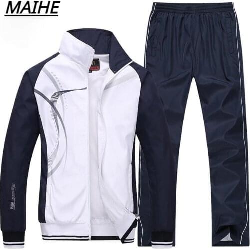 Mens Casual Tracksuit Polyester Long Sleeve Jacket 2 Piece Sport Suit+Pant New Spring Autumn Brand Sets Jogging Male Clothing