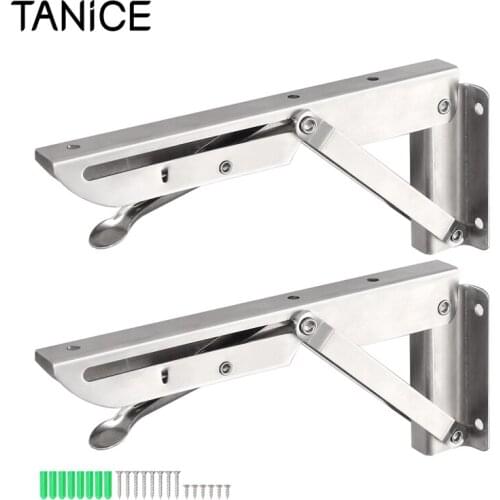 TANiCE 2Pcs 8 Inches Stainless Steel Folding Bracket Load-Bearing 40kg Wall-Mounted L-Shaped Brackets For DIY Display Stand