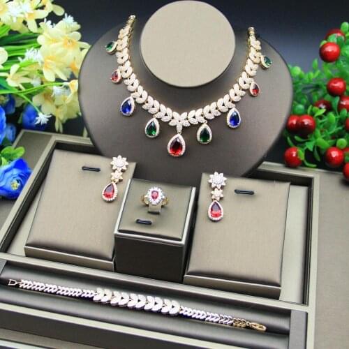 Hot sale African 4pcs Bridal Jewelry Sets New Fashion Dubai Jewelry Set For Women Wedding Party Accessories Design