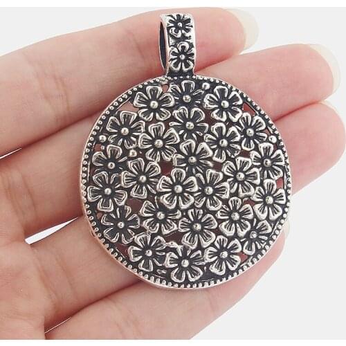 2PCS Metal Large Hollow Flower 58x45mm Tibetan Silver Color Pendants Jewelry Making DIY Necklace Handmade Craft Accessories