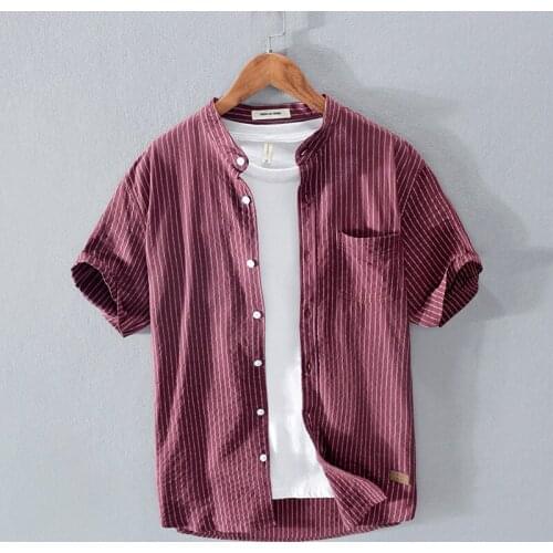 Striped Short Sleeve Shirts for Men White Casual Tops Summer New Fashion Pure Cotton Breathable Clothing