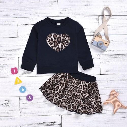 Valentines Day Outfits for Girls Long Sleeve Heart Print Top Leopard Skirt Baby Girl Clothes Set Autumn Winter Children Clothes