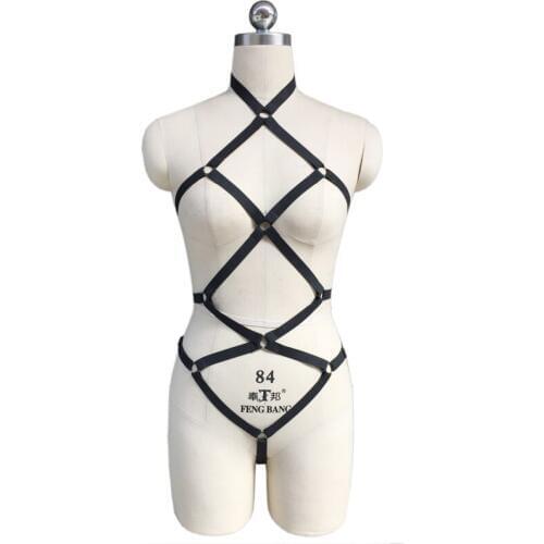 Full Body Cage Harness Elastic Body Bondage Lingerie Close-fitting Harajuku Bodysuit Fetish Wear Harness Dress Adjustable N0080