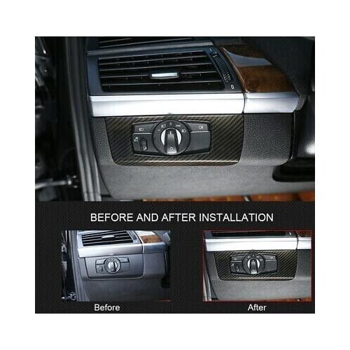 Carbon Fiber Look Inner Head Light Switch Cover Trim For BMW X6 E71 2008 - 2014
