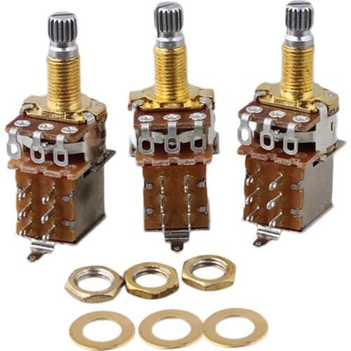 A500k 18mm Gold Plated Shaft Push Pull Potentiometer For Guitar Control Pack of 3