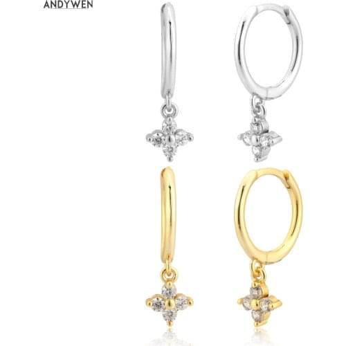 ANDYWEN 925 Sterling Silver Gold Clear Zircon Pendant Drop Earring 2020 Rock Punk Fashion Jewelry Piercing Ohrringe Jewelry