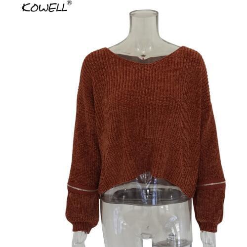Flat Knitted V Neck Drop Shoulder Plain Women Sweaters And Pullovers Long Sleeve Autumn Loose Cuff Zipper Knit Sweater Women