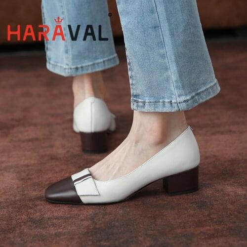 HARAVAL Women Pumps Shoes Elegant Fashion Round Toe High Heels Mary Janes Office & Career Spring Autumn Slip-On White Shoes B375