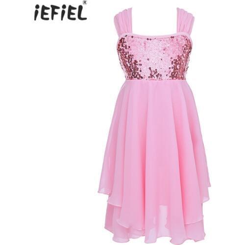 High Quality Girls Chiffon Shiny Sequins Dance Ballet Suit Dress New Children Girls Gymnastics Ballet Dance Dress Kids Dancewear