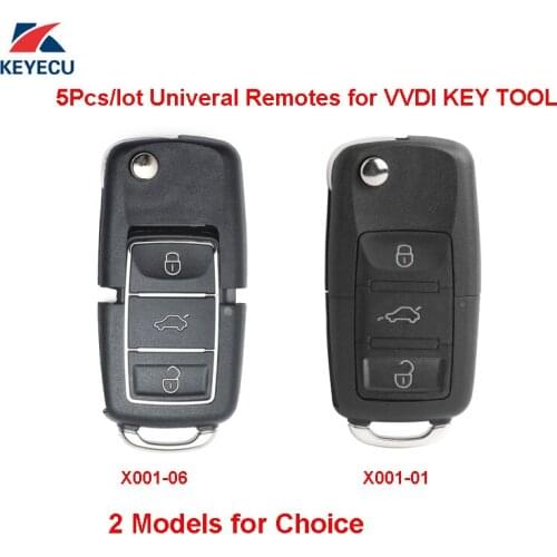 XHORSE Pack of 5, X001 Series Black Color for VW B5 Style Universal Remote Key Fob 3 Button for VVDI Key Tool