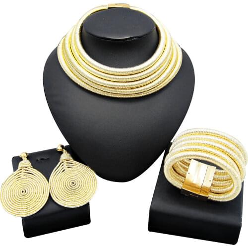 Yulaili African Jewelry Sets Fashion Choker Necklace for Women Bracelet Pendant Earrings Statement Jewelry Magnetism Button